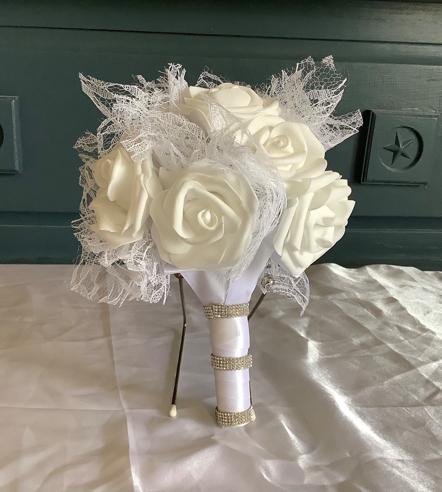 rose and lace flowers small bridal bouquet..you pick colors