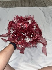 Burgundy/ Maroon Ramo Quinceañera Ribbon/ Clear Crystals / Beads Bouquet