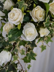 Creamy Rose and Ivy Cascade Faux Silk Wedding Bouquet