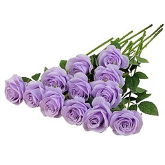 12pcs Roses Artificial Flowers Fake Roses Silk Flowers Roses Light Lavender