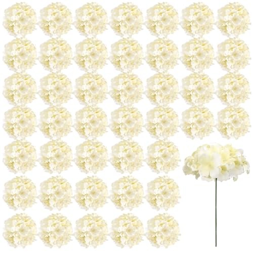Hydrangea Artificial Flowers Silk Hydrangea Heads with Stems 46 PCS Champagne