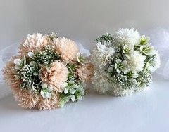 Chrysanthemum Bouquet Pre Made Peach White Flowers Artificial Wedding Faux Silk