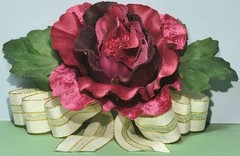 Large Deep Red Velveteen Silk Rose & Bow Corsage Princess “Kachi” Garden Flower