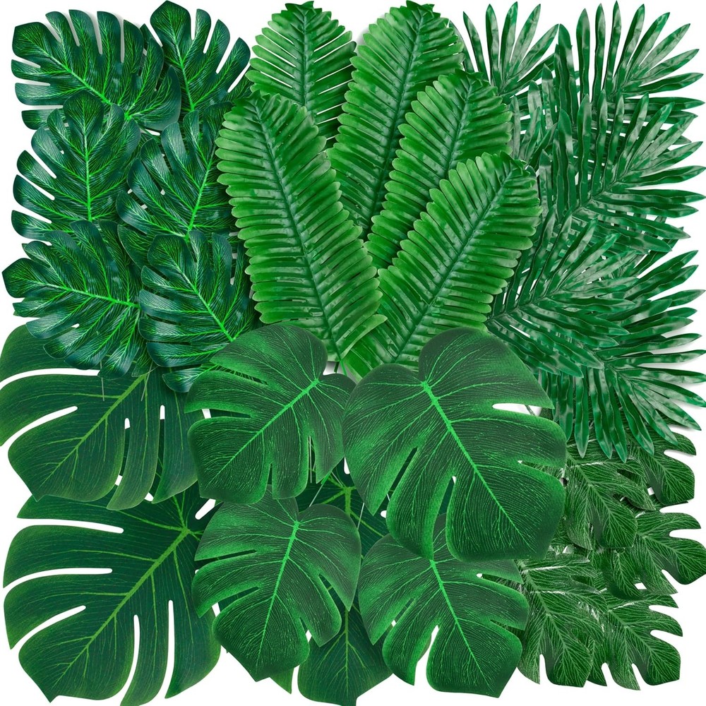 110 Pcs Artificial Tropical Palm Monstera, 7 Kinds Large Small Fake Palm Leaf