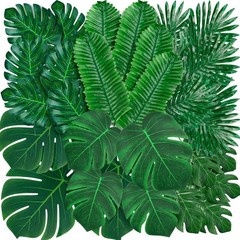 110 Pcs Artificial Tropical Palm Monstera, 7 Kinds Large Small Fake Palm Leaf