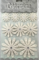 Celebrations Sparkle Paper Flower by Petaloo Pearl Daisies Wedding White 9 pc