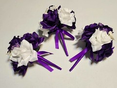 7 Pieces Artificial Flowers Purple White Roses Calla Lilies Wedding Bouquet Set