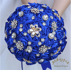 9.8″ Royal Blue Bridal Wedding Bouquet round Bling Brooch Bouquet Throw Toss Art