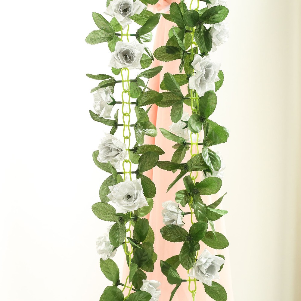 6 ft 3D Silver Chain SILK ROSES Garland Wedding Flowers Bouquets Light Gray