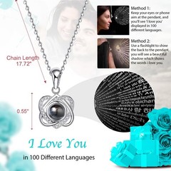 Preserved Real Rose with Heart Necklace , Eternal Flowers Gifts for Blue