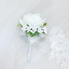 2Pcs White Rose Corsage and Boutonniere Set, Corsage Wristlet Band for Prom D…