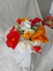 Custom Beautiful Hand Made White, Orange Yellow Red Bridal Wedding Bouquet