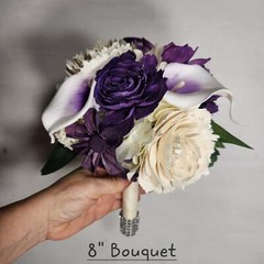 Eggplant Ivory Rose Calla Lily Sola Wood Bridal Wedding Bouquet Accessories