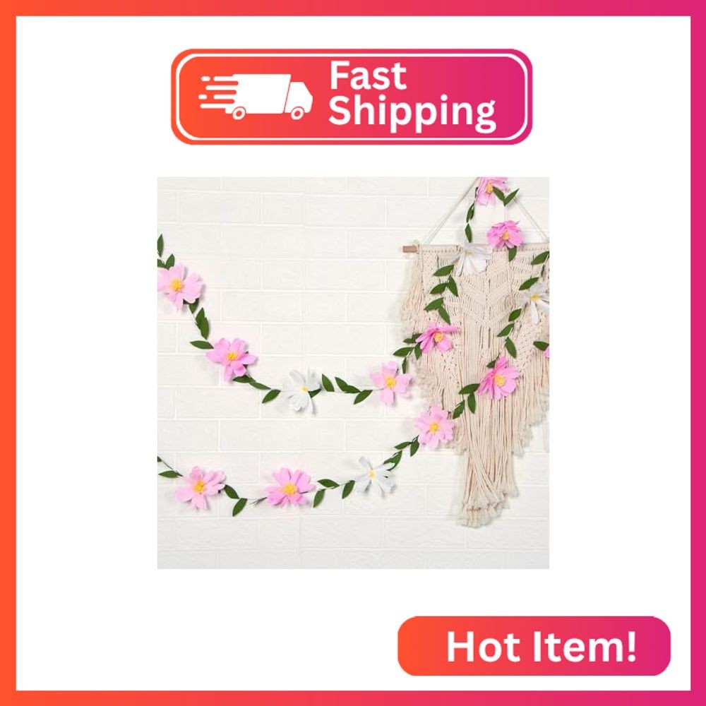 EASY JOY Crepe Paper Flowers Banner White Gradient Pink Flower Banners Spring Ha
