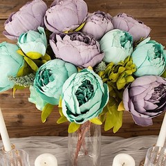 DUSTY BLUE 2 Bouquets 19″ Silk Peony FLOWERS Artificial Floral Bushes Party