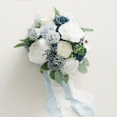 Bridal Bouquet Artificial Blue Rose Bridesmaid Wrist Corsage Handheld Flower