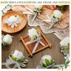 20 Pcs Wedding White Corsage and Boutonniere Set Homecoming Artificial Corsage W