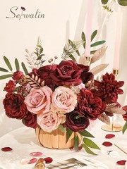 Artificial Flowers Burgundy Pink Fake Flowers for 1 Box Classic Burgundy Pink