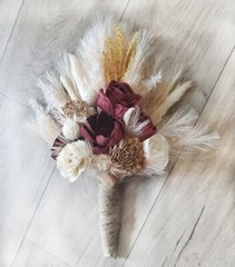 Burgundy Pampas Grass Bridal Bouquet Sola Wood Cream Ivory Wheat BOHO Bridesmaid