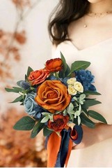 Rinlong 1Pc Fall Wedding Bouquets for Bridesmaids Bride Terracotta Navy Blue…