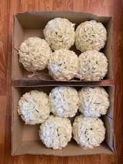 10x artificial WHITE ROSE Flower Ball Hanging Pomander Wedding Kissing Balls 7″