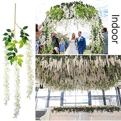12Pcs Artificial Wisteria Flowers 3.6 Feet/Piece White Dense Artificial Fake
