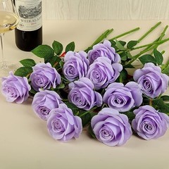 12pcs Roses Artificial Flowers Fake Roses Silk Flowers Roses Light Lavender