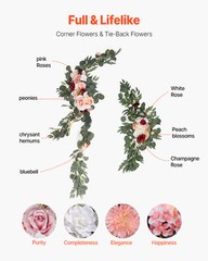 Uimoso Artificial Wedding Arch Flowers Kit Pink With 2 Pcs Flowers 3 Pcs Drapes