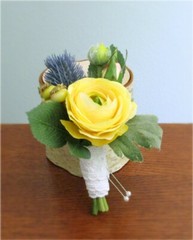 Silk Flower BRIDAL BOUQUET Pastel Rainbow Colors Dahlia Roses Ranunculus Thistle