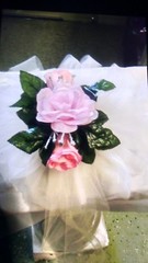 6pc wedding pew bows pink rose silk flowers white tulle Rush orders Available