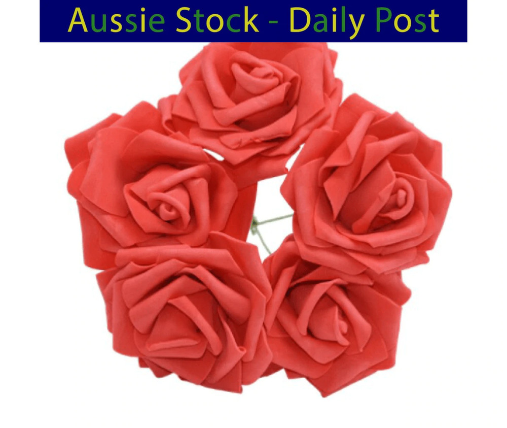 Red 7cm Foam Flowers Rose Stems Artificial Wedding Bride Bouquet 20pcs