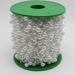 60 Meter White Pearl Beaded Garland Wedding Bouquet Decoration Craft on Spool