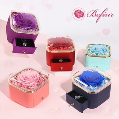 Beferr Gifts for Mom Preserved Real Rose with Necklace Eternal Light Blue