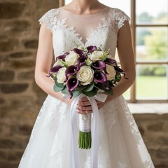 Purple Calla Lily Bundle Five Stem Faux Floral Arrangement Wedding Bouquet Cente