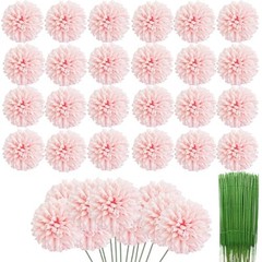 36 Pcs Artificial Chrysanthemums Heads Ball Flowers，Silk Light Pink