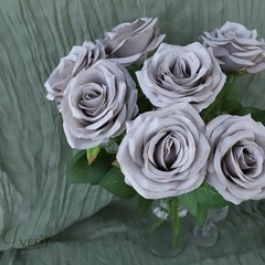 Artificial Rose Flower Rose Flowers with Long Stem Silk Roses 12pcs Grey