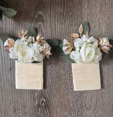 Luxury White Gold Green Faux Wedding Bouquet, Dark Green Cream Bridal Bouquet
