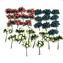 Polyester Rose Buds Flower 4″ Wire Stem Bouquet Wreath Craft Pink Blue Yellow
