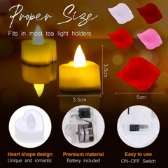 1000 Pieces Artificial Rose Petals with 24 Pcs Flameless Heart Shaped LED Tealig