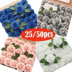 50/25pcs Artificial Flowers Real Looking Foam Roses Decoration DIY for Wedding
