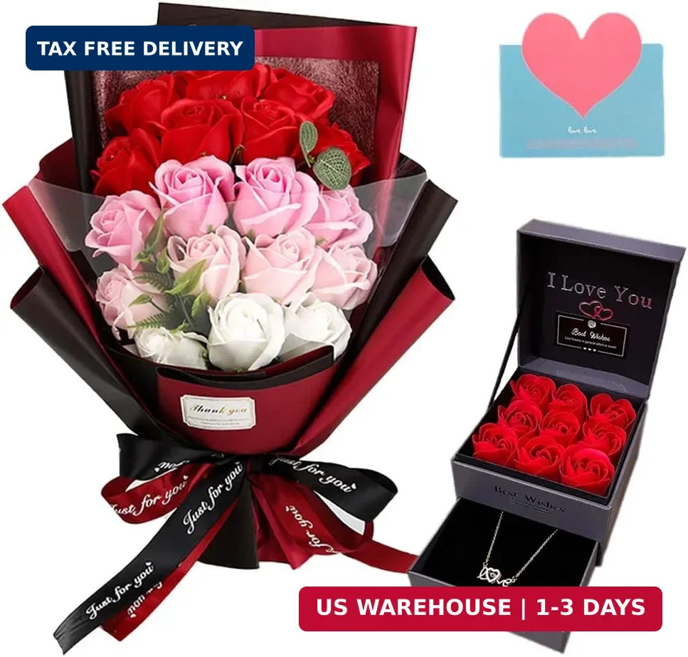 EIGHTOWN Roses Bouquet Artificial Flower – Preserved Red Rose Flowers with Love