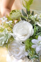 Bridal Bouquet White Rose 11 Inch Artificial Shower Anniversary Prop Home Decor