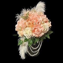 Bridal Bouquet Bride Flowers Floral Roses Pearls Rhinestone Brooch Wedding NEW