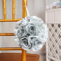 2 SILVER 7″ Silk Roses Flowers Kissing Balls Wedding Party Events Centerpieces