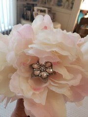 9” Wedding Brooch Bouquet Rhinestone Gem Bridal Satin Rose Peonies Flower Faux