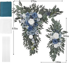 Dusty Blue Wedding Arch Flowers & Drapes Kit – 4 Pack for Ceremony Decor