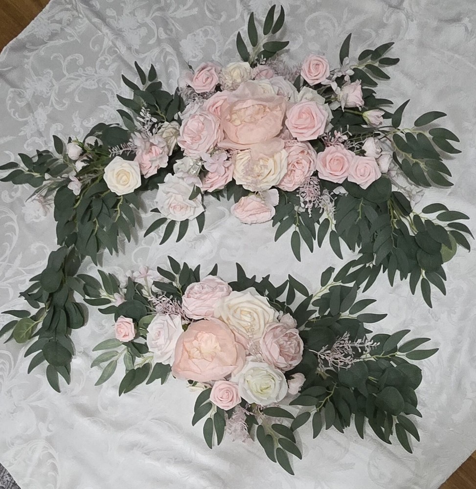 2 pcsWedding Arch Flowers Pink White Artificial Rose 3.9ft x 1.3ft&2.2ft x1.08ft