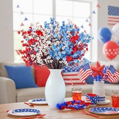 4th of July Babys Breath Artificial Flowers 16 Bundles Red White Blue Fake Silk