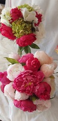 Custom Beautiful And Made White, pink Dark Pink Peonies Bridal Wedding Bouquet