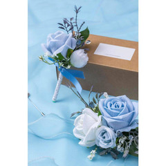 6.3 In. H Blue Corsage and Boutonniere Set for Weddings, Proms, and Parties